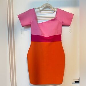 Fitted Colorblock Mini Dress in Pink and Orange